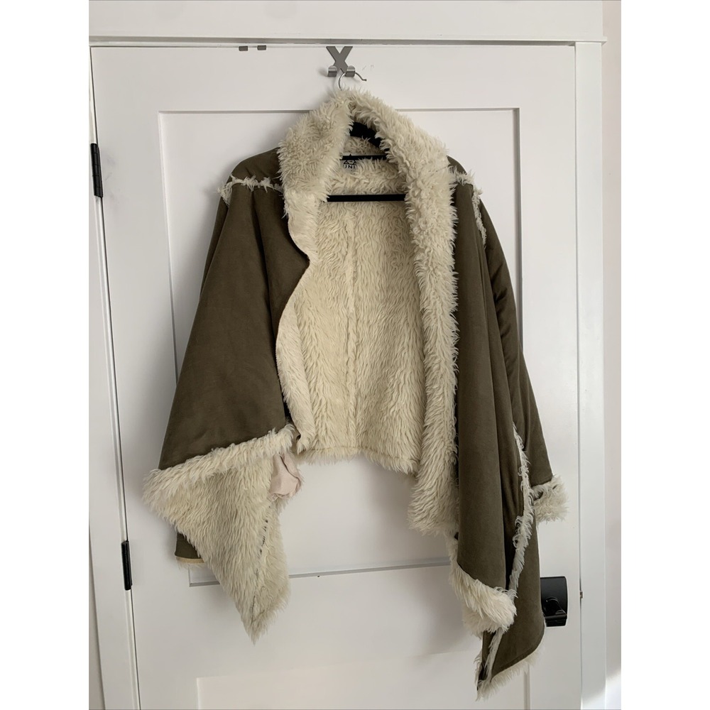 UNIF Chelsea Shearling Coat Women small Olive Faux Fur Open Front penny lane Y2K - Picture 9 of 16